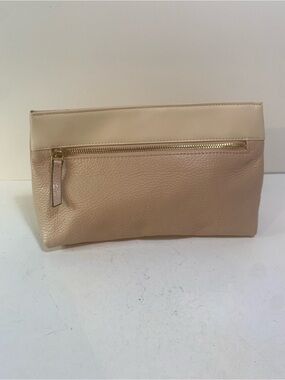 Vittoria Napoli Side Zipper Blush Ivory Leather Clutch With Inner Pocket Italy